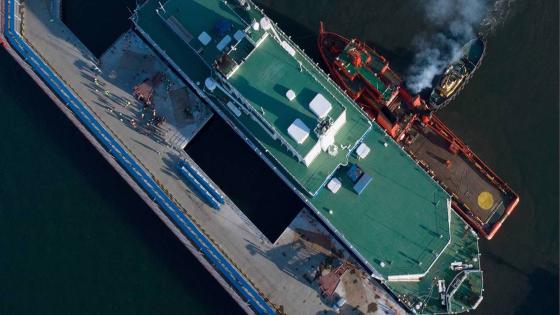 CHUKOTKA AUTONOMOUS AREA, RUSSIA - SEPTEMBER 14, 2019: The Akademik Lomonosov floating nuclear power unit moored at the port of Pevek in Chukotka Autonomous Area in the Russian Far East. Akademik Lomonosov is the world's first floating nuclear power plant; after being put into operation, it is to replace a coal-burning power plant and another nuclear plant; Akademik Lomonosov is to be the northernmost nuclear power plant in Russia and in the world. Alexander Ryumin/TASS (Photo by Alexander RyuminTASS via Getty Images)