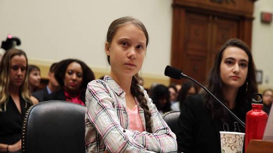 WASHINGTON, DC - SEPTEMBER 18: Founder of Fridays For Future Greta Thunberg (L) and co-founder of This Is Zero Hour and plaintiff in Piper v. State of Washington Jamie Margolin (R) testify during a House Foreign Affairs Committee Europe, Eurasia, Energy and the Environment Subcommittee and House (Select) Climate Crisis Committee joint hearing September 18, 2019 on Capitol Hill in Washington, DC. Thunberg, who recently sailed across the Atlantic Ocean in a zero-carbon emissions sailboat, is in Washington to discuss the climate crisis with lawmakers and will speak at the UN Climate Action Summit on September 23 in New York. (Photo by Alex Wong/Getty Images)