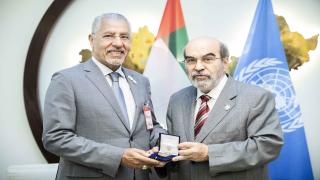 26 June 2019, Rome, Italy - FAO Director-General Jose Graziano da Silva meeting with Mariam bint Mohamnmed Saeed Hareb al Muhairi, Minister for Future Food Security of United Arab Emirates, FAO headquarters (China Lounge).
