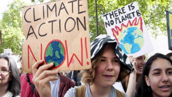 School Climate Strike, Parliament Square;London, England, UK. A young girl holds a sign saying 'Climate Action Now'. (photo by Jenny Matthews/In Pictures via Getty Images)