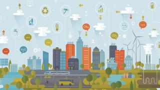 Smart Green City Using Alternative Energy Sources Including Icons