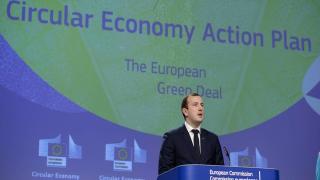 BRUSSELS, BELGIUM - FEBRUARY 11: EU Commissioner for Environment, Oceans and Fisheries Virginijus Sinkevicius is talking to media about: 'Changing how we produce and consume: New Circular Economy Action Plan' in the Berlaymont, the EU Commission headquarter on February 11, 2020. Today, the European Commission adopted a new Circular Economy Action Plan - one of the main building blocks of the European Green Deal, Europe's new agenda for sustainable growth. With measures along the entire life cycle of products, the new Action Plan aims to make our economy fit for a green future, strengthen our competitiveness while protecting the environment and give new rights to consumers. Building on the work done since 2015, the new Plan focuses on the design and production for a circular economy, with the aim to ensure that the resources used are kept in the EU economy for as long as possible. The plan and the initiatives therein will be developed with the close involvement of the business and stakeholder community. (Photo by Thierry Monasse/Getty Images)